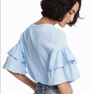 H&M Jersey flounce-sleeved top - light blue - size M
